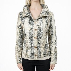Insight New York Artsy Animal Print Jacket Freeform Collar Chic Stretch Size 10